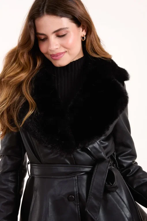 Fur Trimmed Belted Coat