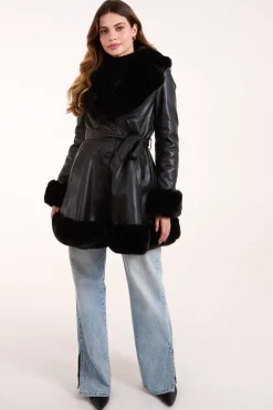 Fur Trimmed Belted Coat