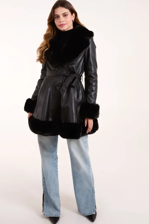 Fur Trimmed Belted Coat