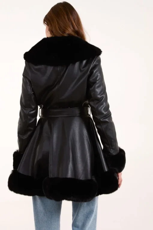 Fur Trimmed Belted Coat