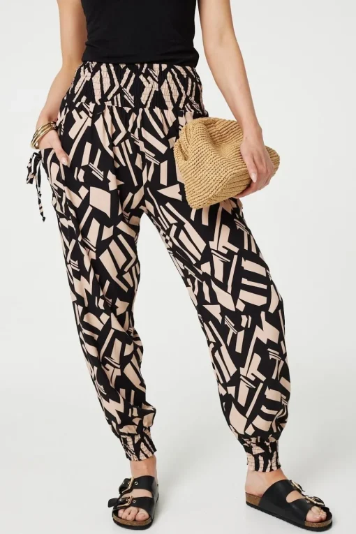 Geo Print High Waist Harem Pants