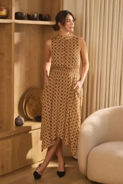 Geo Print Sleeveless Midi Shirt Dress