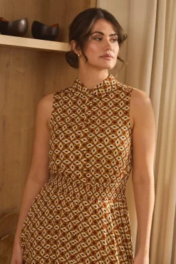 Geo Print Sleeveless Midi Shirt Dress