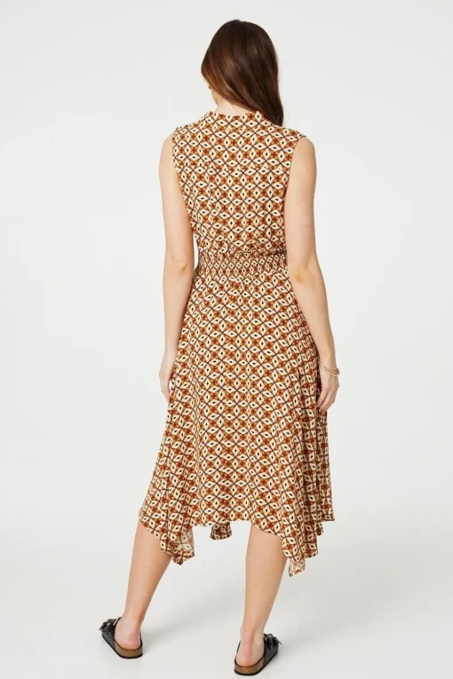 Geo Print Sleeveless Midi Shirt Dress