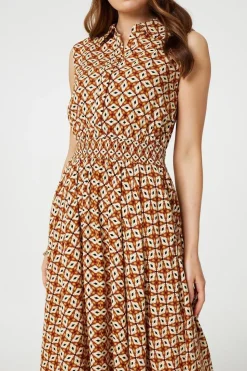 Geo Print Sleeveless Midi Shirt Dress