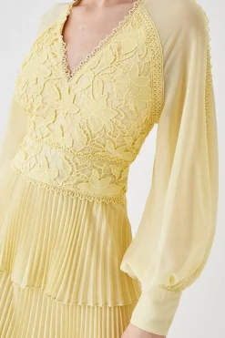 Georgette Lace Tiered Midi Dress With Blouson Sleeve
