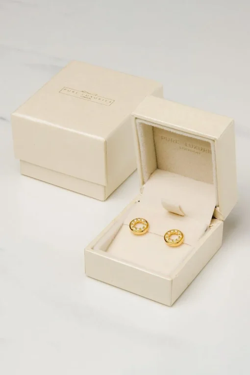 Gift Packaged 'Cezanne' 18ct Yellow Gold Plated 925 Silver with Cubic Zirconia Circle Earrings