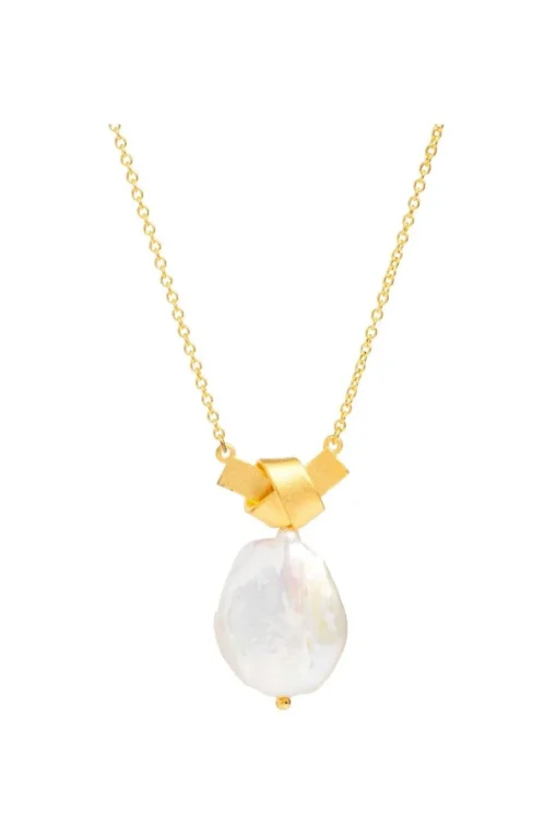 Gift Packaged 'Edna' 18ct Gold Plated Sterling Silver Pearl Necklace