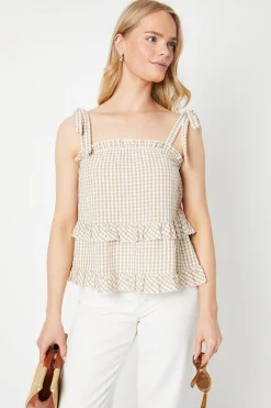 Gingham Tie Shoulder Tiered Top
