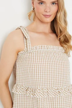 Gingham Tie Shoulder Tiered Top