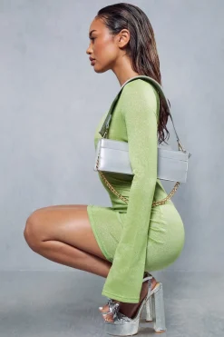 Glitter Long Sleeve Open Back Mini Dress