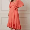Glitter Stripe Ruffle Hem Midaxi Dress