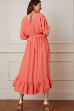 Glitter Stripe Ruffle Hem Midaxi Dress