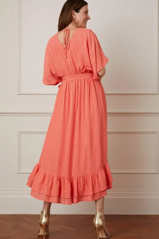 Glitter Stripe Ruffle Hem Midaxi Dress