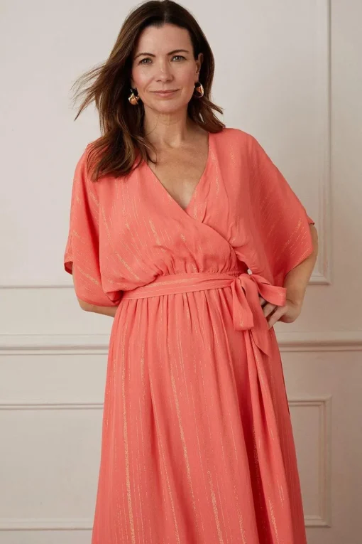 Glitter Stripe Ruffle Hem Midaxi Dress