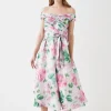 Glossy Organza Bardot Midi Dress