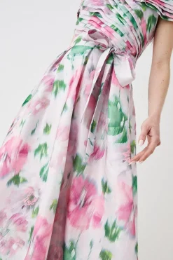 Glossy Organza Bardot Midi Dress