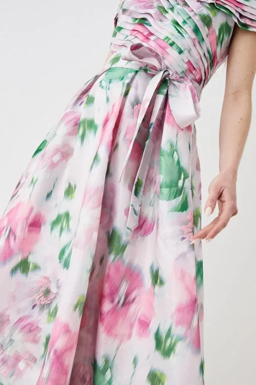 Glossy Organza Bardot Midi Dress
