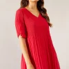 Graduated Pleat Angel Sleeve Mini Dress