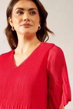 Graduated Pleat Angel Sleeve Mini Dress