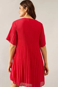 Graduated Pleat Angel Sleeve Mini Dress
