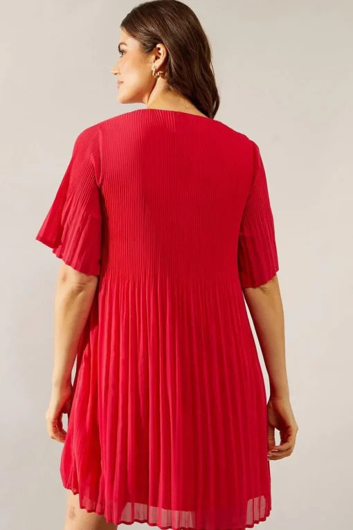 Graduated Pleat Angel Sleeve Mini Dress