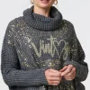 Graphic Print Metallic Roll Neck Jumper