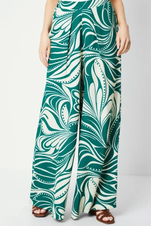 Green Abstract Wide Leg Trouser