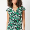 Green Floral Jersey Sleeveless Frill Top