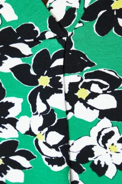 Green Floral Jersey Sleeveless Frill Top