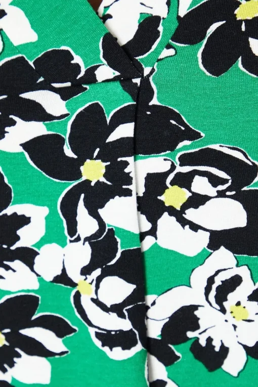Green Floral Jersey Sleeveless Frill Top