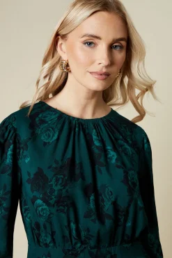 Green Floral Wrap Skirt Long Sleeve Mini Dress