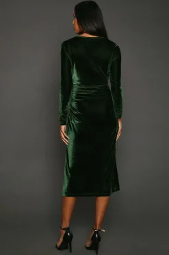 Green Velvet Asymmetric Cut Out Midaxi Dress