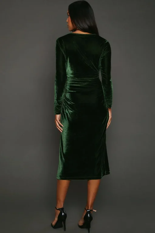 Green Velvet Asymmetric Cut Out Midaxi Dress