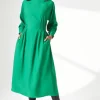 Green Waist Detail Crepe Midi Dress