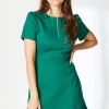 Green Zip Front Ponte Shift Dress