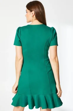 Green Zip Front Ponte Shift Dress