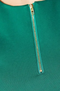 Green Zip Front Ponte Shift Dress