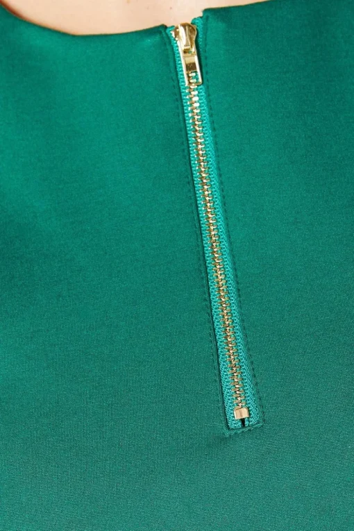 Green Zip Front Ponte Shift Dress