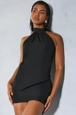 Grown On Neck Asymmetric Hem Top & Mini Skirt Co-ord