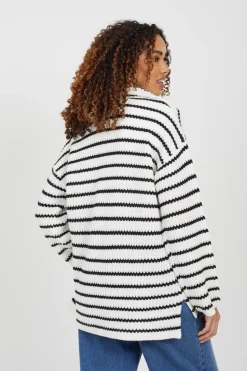 Half Zip Striped Fisherman Knit Jumper
