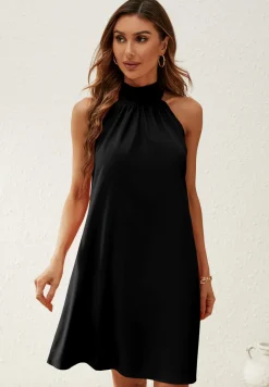 Halter Neck Tie Back Mini Dress In Black