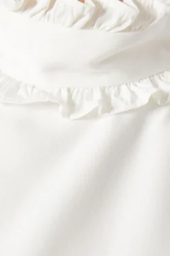 Halterneck Scallop Trim Structured Satin Shift Mini Bridal Dress