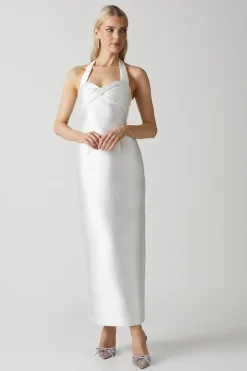 Halterneck Twill Column Wedding Dress