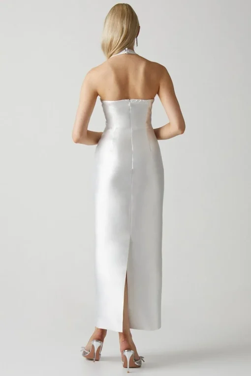 Halterneck Twill Column Wedding Dress