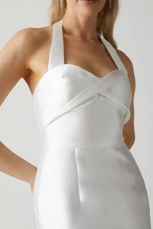 Halterneck Twill Column Wedding Dress