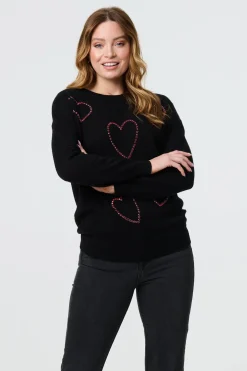 Heart Embellished Long Sleeve Jumper