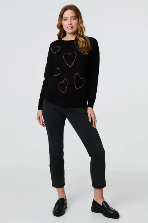 Heart Embellished Long Sleeve Jumper