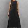 Heart Print Chiffon Slash Neck Bias Sleeveless Midi Dress