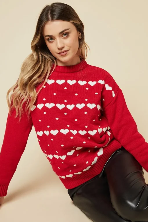 Heart Striped Crew Neck Jumper